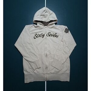 Vintage Y2K 67 Full Zip Hoodie Sweatshirt Men Small Meme Skater Waffle Knit Hood